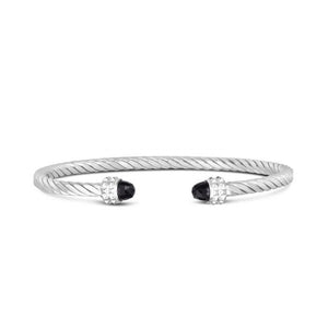 Phillip Gavriel Sterling Silver Black Onyx Italian Cable Cuff Bangle Bracelet