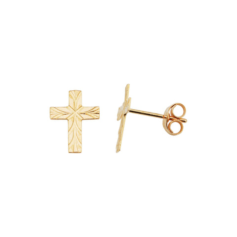 Mini Gold Cross Earrings in 10 Karat Yellow Gold