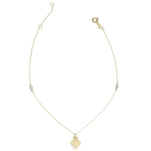 10 Inch Pearl and Shell Anklet in 14 Karat Yellow Gold