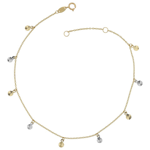10 Inch 3.5mm Adjustable Disc Charm Anklet in 10 Karat Two-Tone Gold