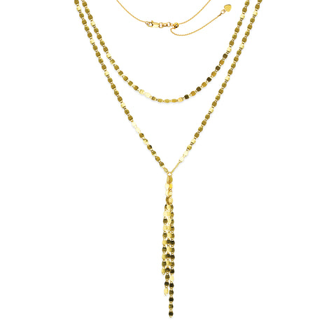 Yellow Gold Double Strand Valentino Adjustable Fringe Necklace 2.7mm - 17 Inches