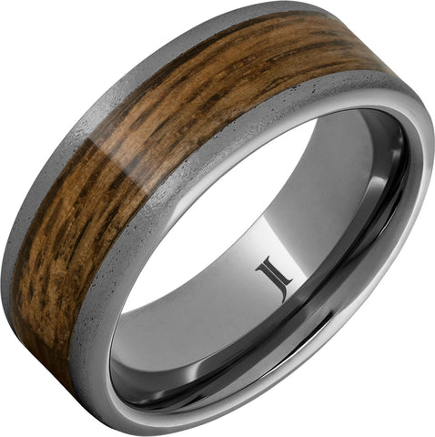 Barrel Aged Rugged Tungsten Ring with Bourbon Wood Inlay and Stone Finish (Size 11)