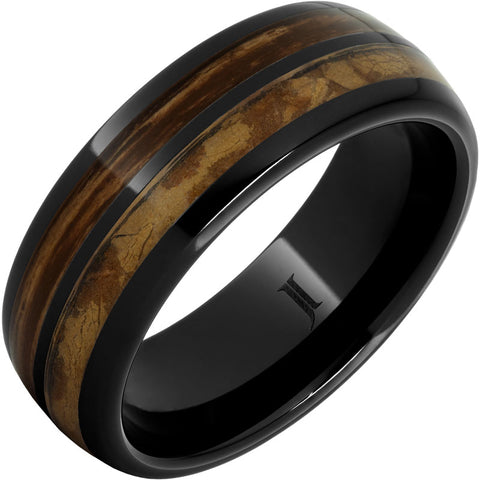 Double Corona Black Diamond Ceramic Bourbon and Natural Cigar Inlay Ring (Size 9.5)