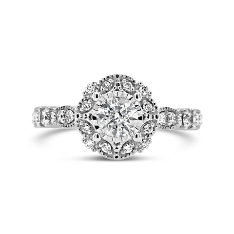 14k White Gold 0.65ctw Diamond Engagement Ring With 0.32ct Round Center
