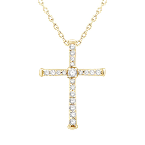 Diamond Cross Necklace in Yellow Gold (1/5 Ctw)