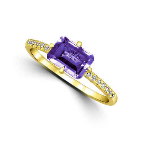 Cushion Shape Amethyst and Diamond Ring in Yellow Gold