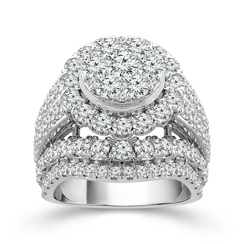 14k White Gold 5.00ctw Diamond Halo Cluster Engagement Ring