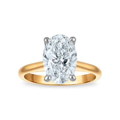 3 Carat Oval Solitaire Lab Grown Diamond Engagement Ring in 14 Karat Yellow Gold