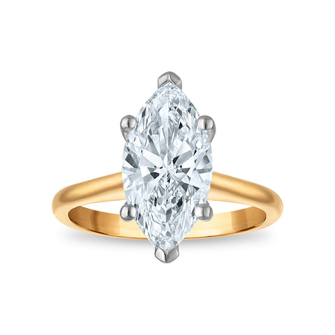 3 Carat Marquise Solitaire Lab Grown Diamond Engagement Ring in 14 Karat Yellow Gold