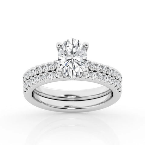 Oval Hidden Halo Lab Grown Diamond Wedding Set in White Gold (2 1/2 Ctw)