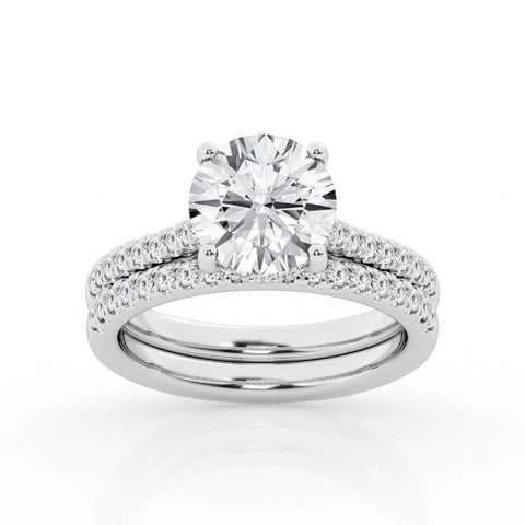 Round Hidden Halo Lab Grown Diamond Wedding Set in White Gold (2 1/2 Ctw)