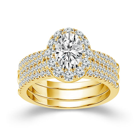 Oval Lab Grown Diamond Wedding Set in 14 Karat Yellow Gold (2 Ctw)
