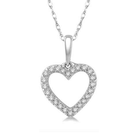 10 Karat White Gold 1/10 Carat Diamond Heart Pendant With Chain