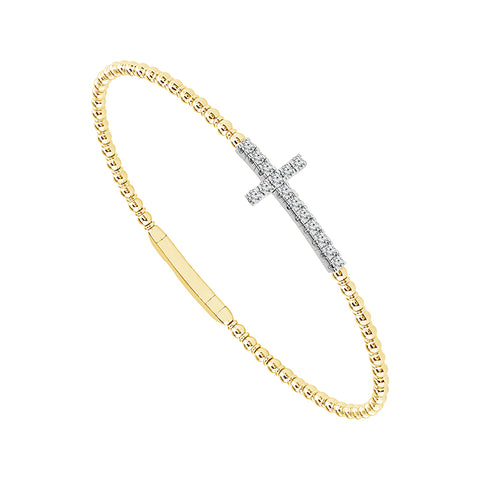 Cross Flexible Diamond Bangle Bracelet in 14 Karat Two Tone Gold (1/3 Ctw)