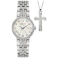 Bulova Ladies Stainless Steel White Mother of Pearl Dial with Crystal Markers Bezel Bracelet & Cross Pendant Crystal Watch Set 96X163