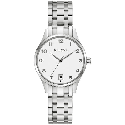 Bulova Stainless Steel White Dial Ladies Watch 96M175