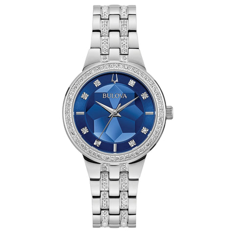 Bulova Phantom Women's Silver Blue Dial Crystal Watch 96L276