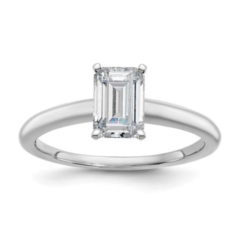 1 Carat Solitaire Emerald Cut Lab Grown Diamond Engagement Ring in 14 Karat White Gold