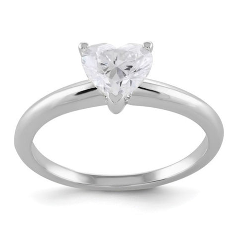 1 Carat Solitaire Lab Grown Heart Shape Diamond Engagement Ring in 14 Karat White Gold