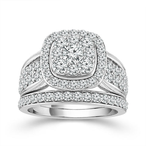2 Ctw Multi Stone Diamond Halo Engagement Ring in White Gold