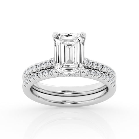 Emerald Hidden Halo Lab Grown Diamond Wedding Set in White Gold (2 1/2 Ctw)
