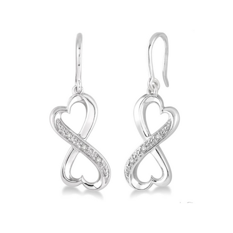 Sterling Silver 1/50 Ctw Diamond Heart Infinity Earrings
