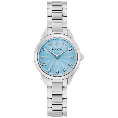 Bulova Light Blue Dial Stainless Steel Bracelet Sutton Ladies Watch 96P250