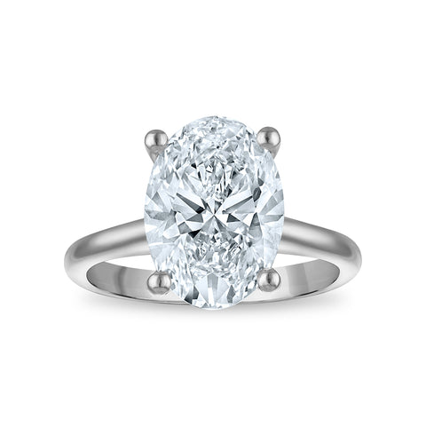 4 Carat Oval Solitaire Lab Grown Diamond Engagement Ring in 14 Karat White Gold