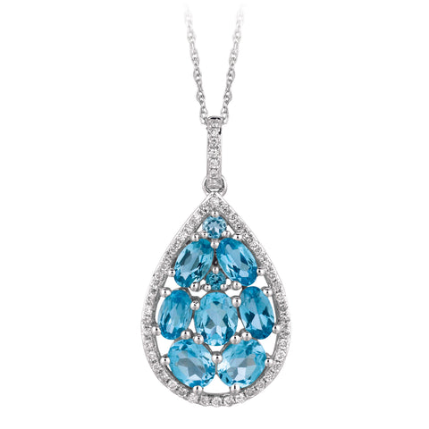 14k White Gold 2.70ctw Blue Topaz and Diamond Pendant