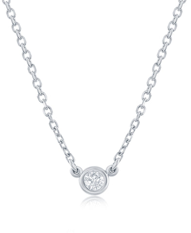 14K White Gold Bezel-Set Diamond Solitaire Necklace - 0.05ct, G, SI1, 18-Inch Chain