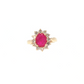 Yellow Gold Oval Ruby Diamond Halo Cocktail Ring