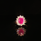 Yellow Gold Oval Ruby Diamond Halo Cocktail Ring