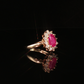 Yellow Gold Oval Ruby Diamond Halo Cocktail Ring