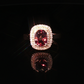 Cushion Rhodolite Diamond Double Halo Ring in 14k Rose Gold