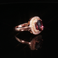 Cushion Rhodolite Diamond Double Halo Ring in 14k Rose Gold