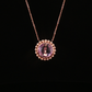 14k Rose Gold Round Amethyst Diamond Halo Pendant Necklace