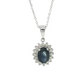14K White Gold Oval Sapphire and Diamond Halo Necklace