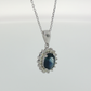 14K White Gold Oval Sapphire and Diamond Halo Necklace