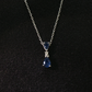 14K White Gold Pear Sapphire and Diamond Drop Necklace