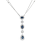 Royal Blue Sapphire and Diamond Drop Station Necklace in 14K White Gold