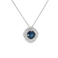 Round Sapphire and Diamond Halo Pendant Necklace in 14K White Gold