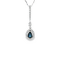 14K White Gold Pear Sapphire Diamond Halo Pendant Necklace