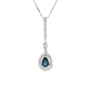 14K White Gold Pear Sapphire Diamond Halo Pendant Necklace