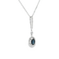 14K White Gold Oval Sapphire and Diamond Halo Pendant Necklace