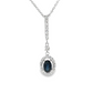 14K White Gold Oval Sapphire and Diamond Halo Pendant Necklace