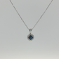 Round Sapphire Diamond Halo Pendant Necklace in 14K White Gold