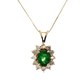 14K Yellow Gold Oval Emerald and Diamond Halo Pendant Necklace