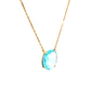 14K Yellow Gold 8ct Round Blue Topaz Pendant Necklace