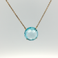 14K Yellow Gold 8ct Round Blue Topaz Pendant Necklace