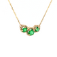 Yellow Gold Three-Stone Emerald and Diamond Halo Pendant Necklace
